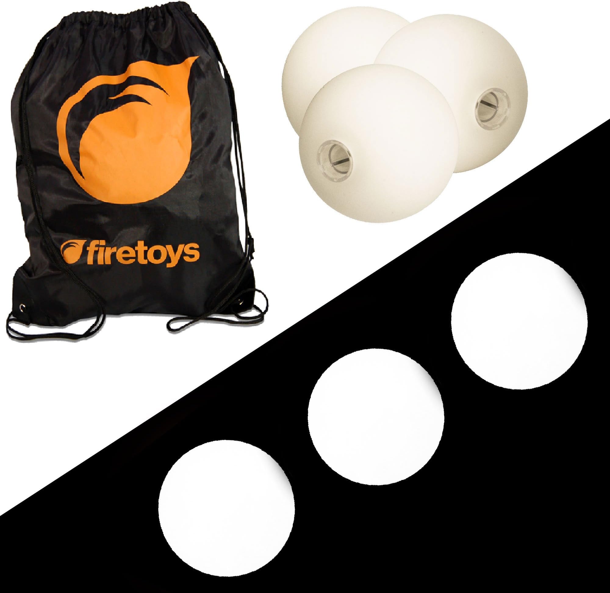 Glow Juggling Ball Set - 3x White LED Juggling Balls & Firetoys Bag