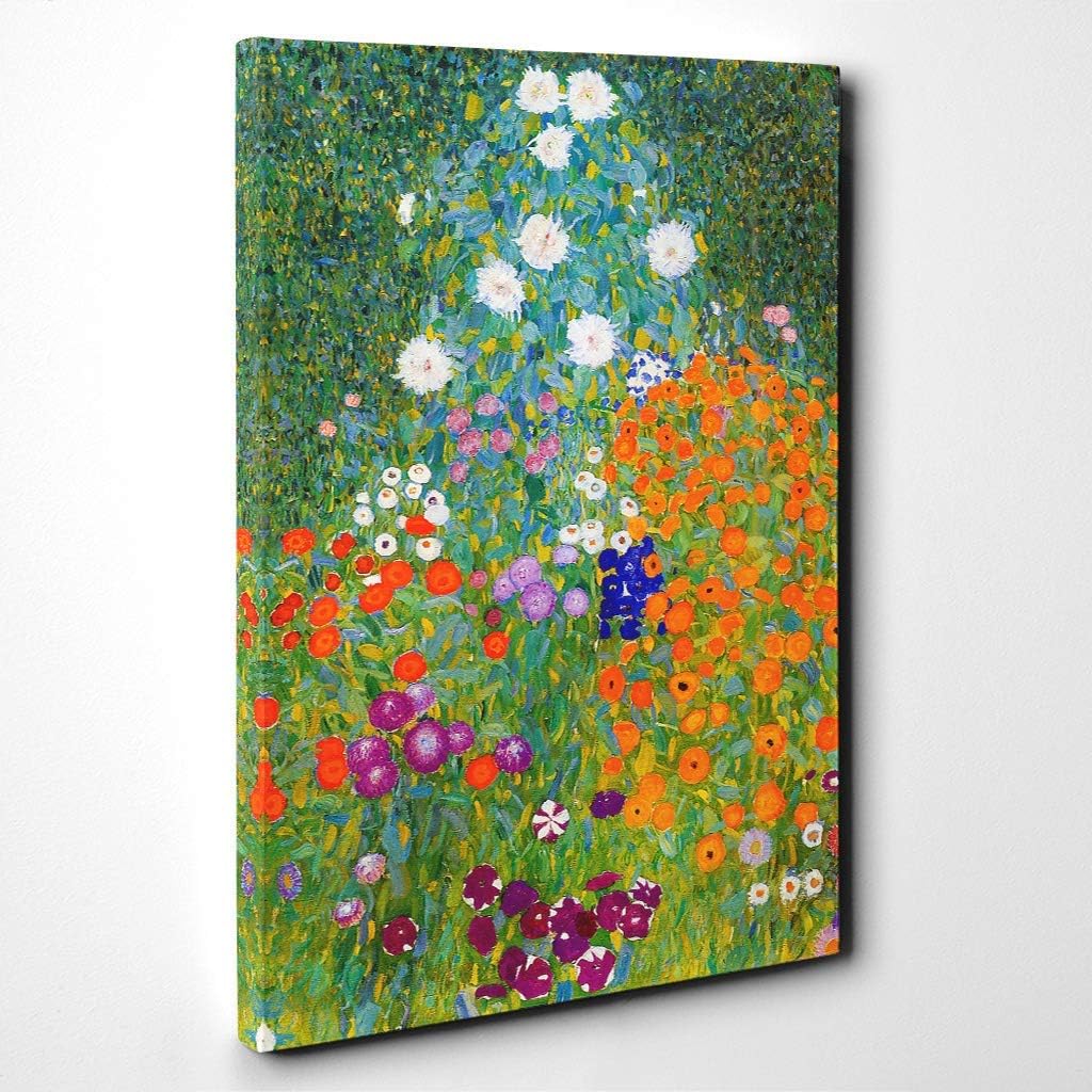 (20x14 Inch / 50x35cm) Gustav Klimt Flower Garden Canvas Print, Mixed, 40.6L x 14W cm