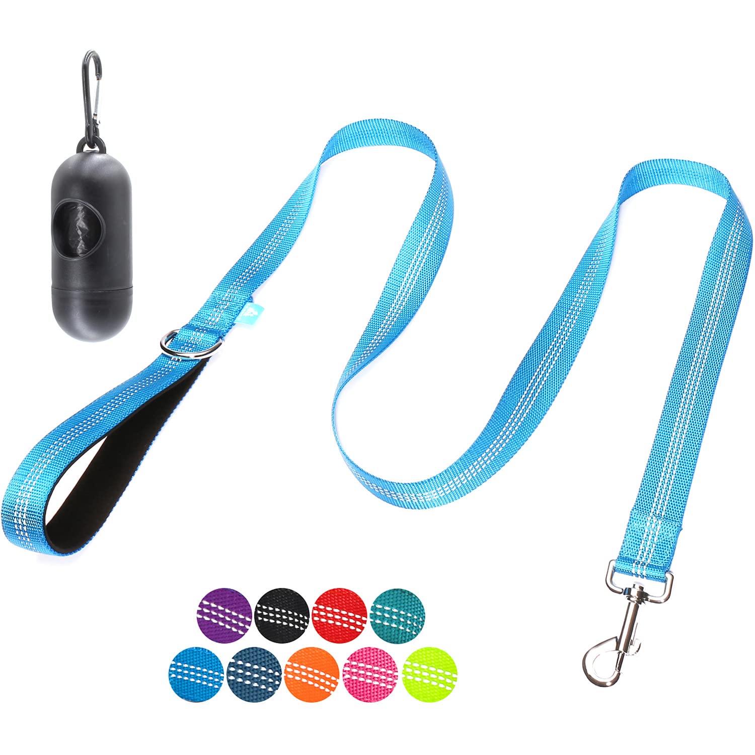 BAAPET 5 Feet Nylon Dog Leash with Triple Reflective Threads and Comfortable Padded Handle for Walking, Training Lead Small Puppy, Medium and Large Dogs (1.0'' x 5 FT, Blue)