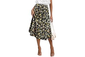 BETTE BOUTIK Womens Skirt Midi High Waist A-Line Casual Floral Print Trendy Bohemia Work Elegant with Pockets
