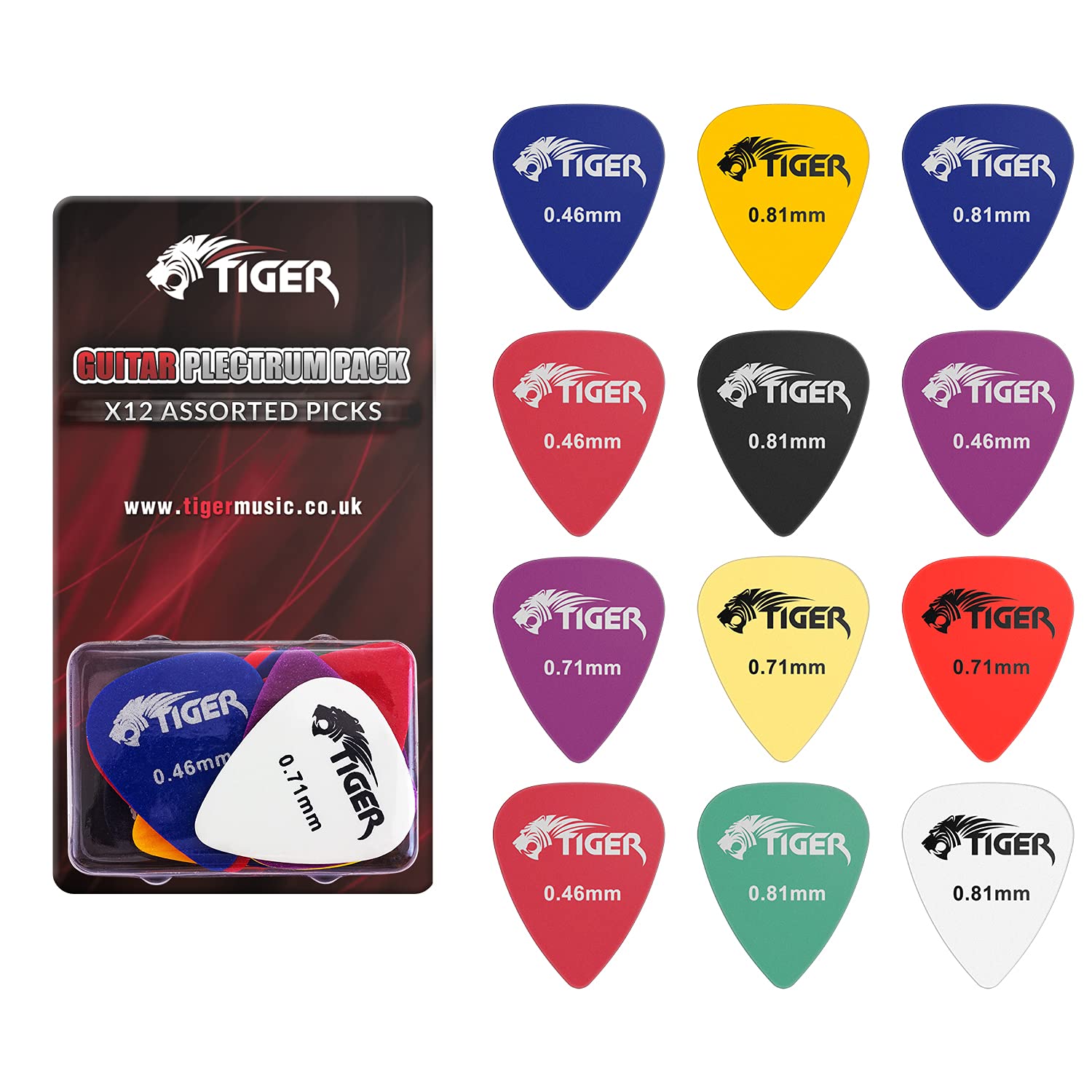 Guitar Picks - Variety of Gauge - Pack of 12 Plectrums TIGER GAC64-12