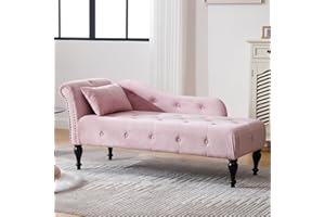 DecoraFlex Tufted Velvet Chaise Lounge Chair Indoor, Modern Upholstered Rolled Arm Lounge Chair Indoor with Nailhead Trim, Lounge Chaise for Living Room Bedroom Office