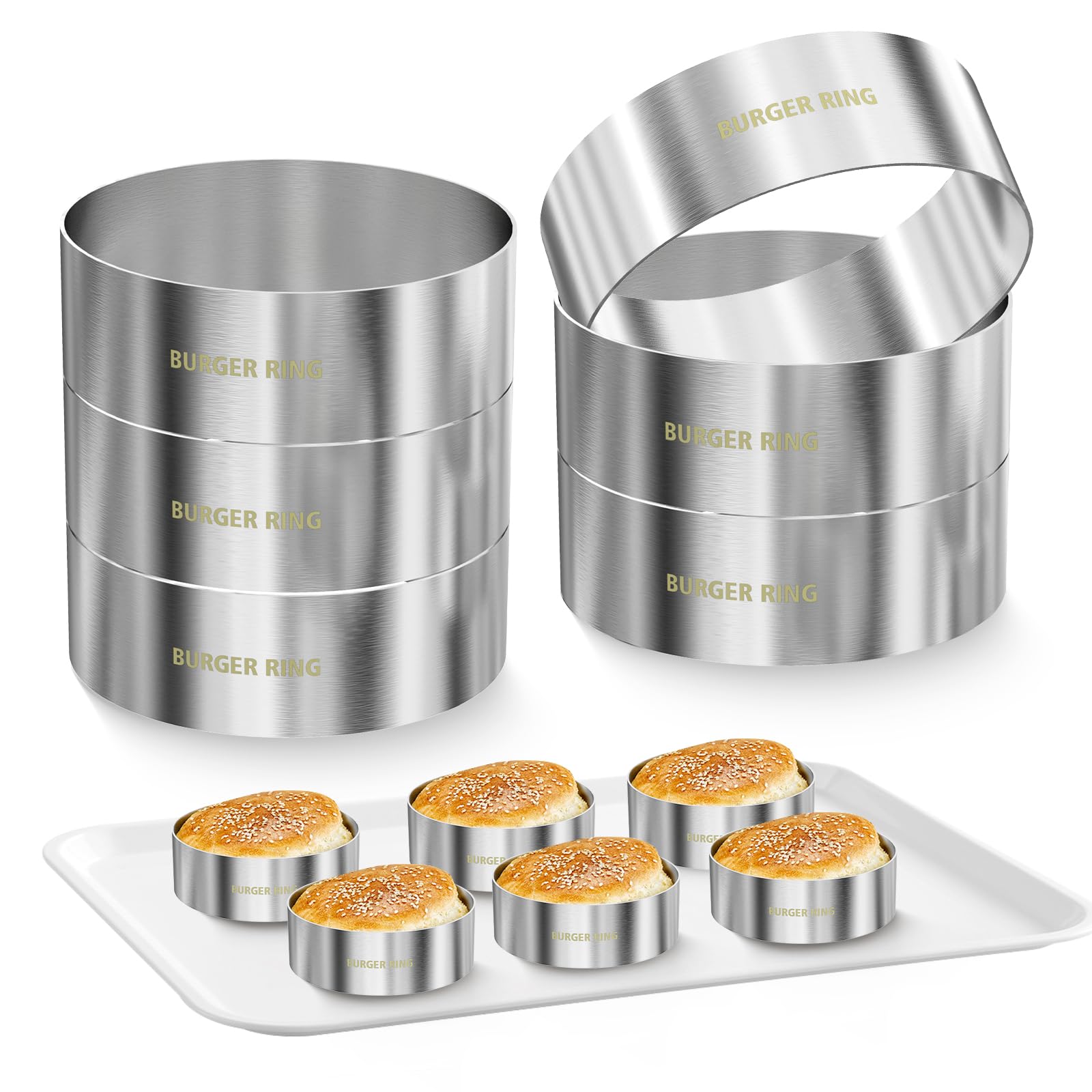 Photo 1 of Hamburger Bun Rings, Burger Mold, 4.2 inch Large Ring Molds for Cooking, Set of 6, Nonstick, Made of Food Grade 304 Stainless Steel, Cooking Rings for Fried Eggs, Crumpets, Pancakes, Muffins and More