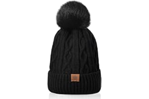 Avisky Womens Winter Knitted Beanie Hat with Faux Fur Winter Hats for Women Fur Pom Warm Knit Skull Cap Thick Beanie Hat
