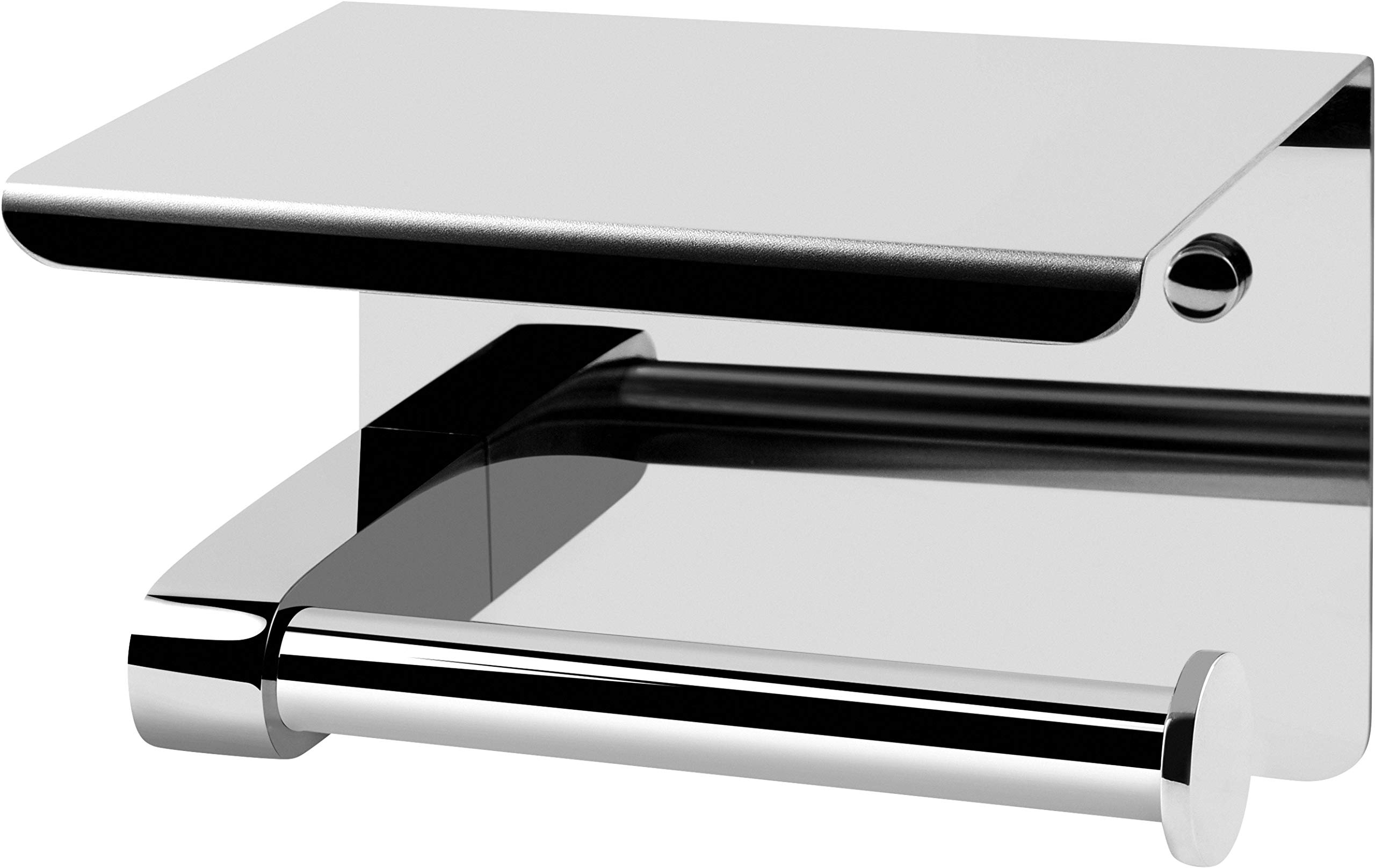 Cornat T364203 Toilet Paper Holder with Shelf 143 x 100 mm 2 Different Mounting Options with Adhesive Pad and Drilling Chrome-Plated Steel Toilet Paper Holder