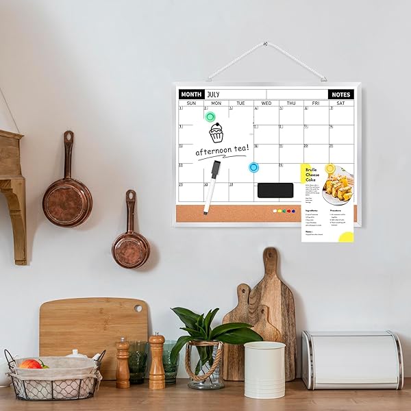 LUMSPAX MONTHLY CALENDAR DRY ERASE BOARD FOR WALL, 17″X13″ DOUBLE-SIDED MAGNETIC CALENDAR WHITE BOARD WITH CORK, SILVER ALUMINUM ALLOY FRAME HANGING SMALL WHITEBOARD FOR OFFICE, HOME, SCHOOL