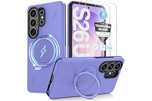 for Samsung Galaxy S26 Ultra Case with [2 Packs] Tempered Glass Screen Protector & 360° Kickstand Ring [Compatible with MagSa