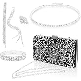 Wecoe 5pcs/set Jewelry Purse Set For Women Handbags Clutch Rhinestone Diamond Necklaces Bracelets Earrings Ring Set Wedding Bridal Prom Homecoming Costume Jewelry Formal Evening Bag Accessories