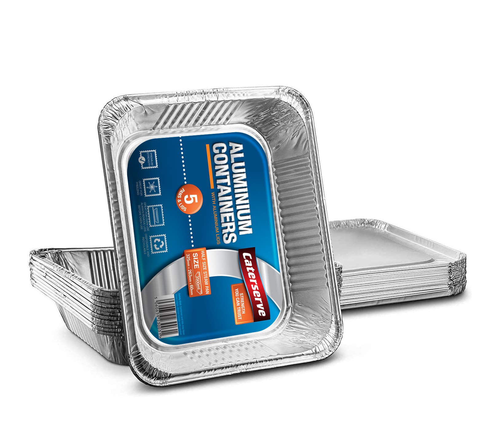 Large Disposable Aluminium Foil Trays Containers & Foil Lids for Baking Roasting Broiling Cooking Food Storage & More Pan 32 x 26 cm Pack of 5