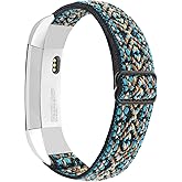 Adjustable Elastic Bands Compatible with Fitbit Alta/Alta HR, Soft Stretchy Nylon Sports Breathable Replacement Wristbands for Women Men (Blue Black Boho)