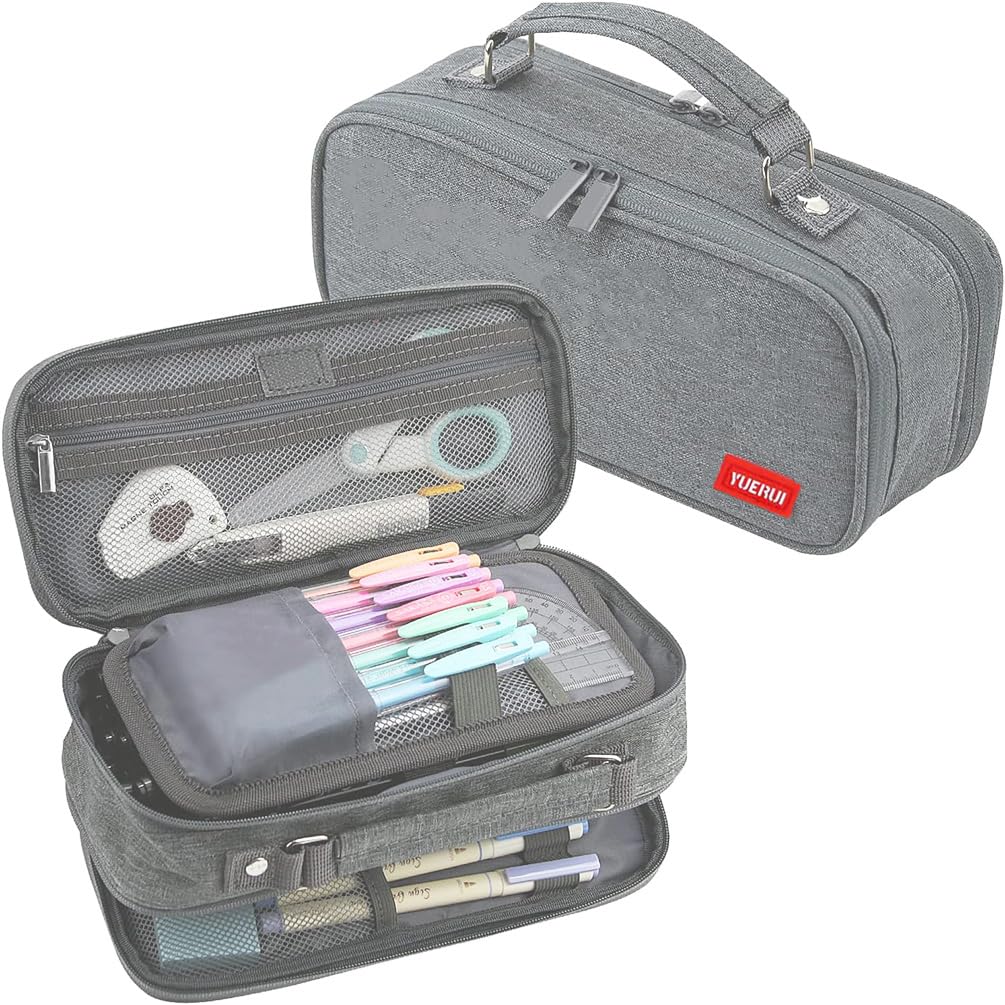 YOULIKE Large Capacity Pencil Case - Big Storage Pen Case with Compartments for Office College School - Pen Bag Pencil Pouch Stationery Organizer Box for Girls Boys Teen Adults (Grey)