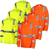 Macarrie 6 Pcs Class 3 Reflective Safety High Visibility Shirt Long Sleeve with Packet Breathable