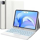 CHESONA for iPad Air 11 Inch Case with Keyboard M3/M2 (2025/2024), 7-Color Backlight, Multi-Touch Trackpad, 2 Wireless Channels, for iPad Pro 11 (4th/3rd/2nd/1st Gen) & iPad Air 5th & 4th Gen, White