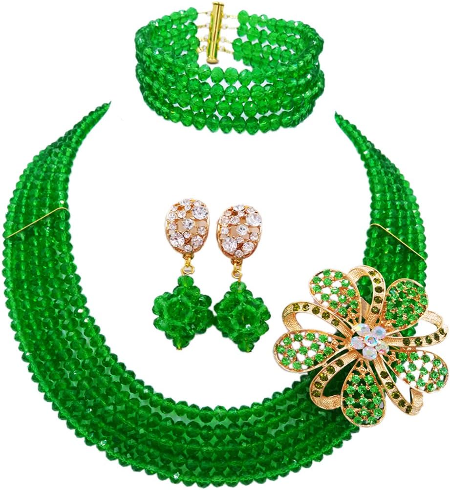 5 Line Lady Nigeria Wedding Party African Jewellery Sets Crystal Bead Necklace Bracelet Earrings Womens Jewelry A000138