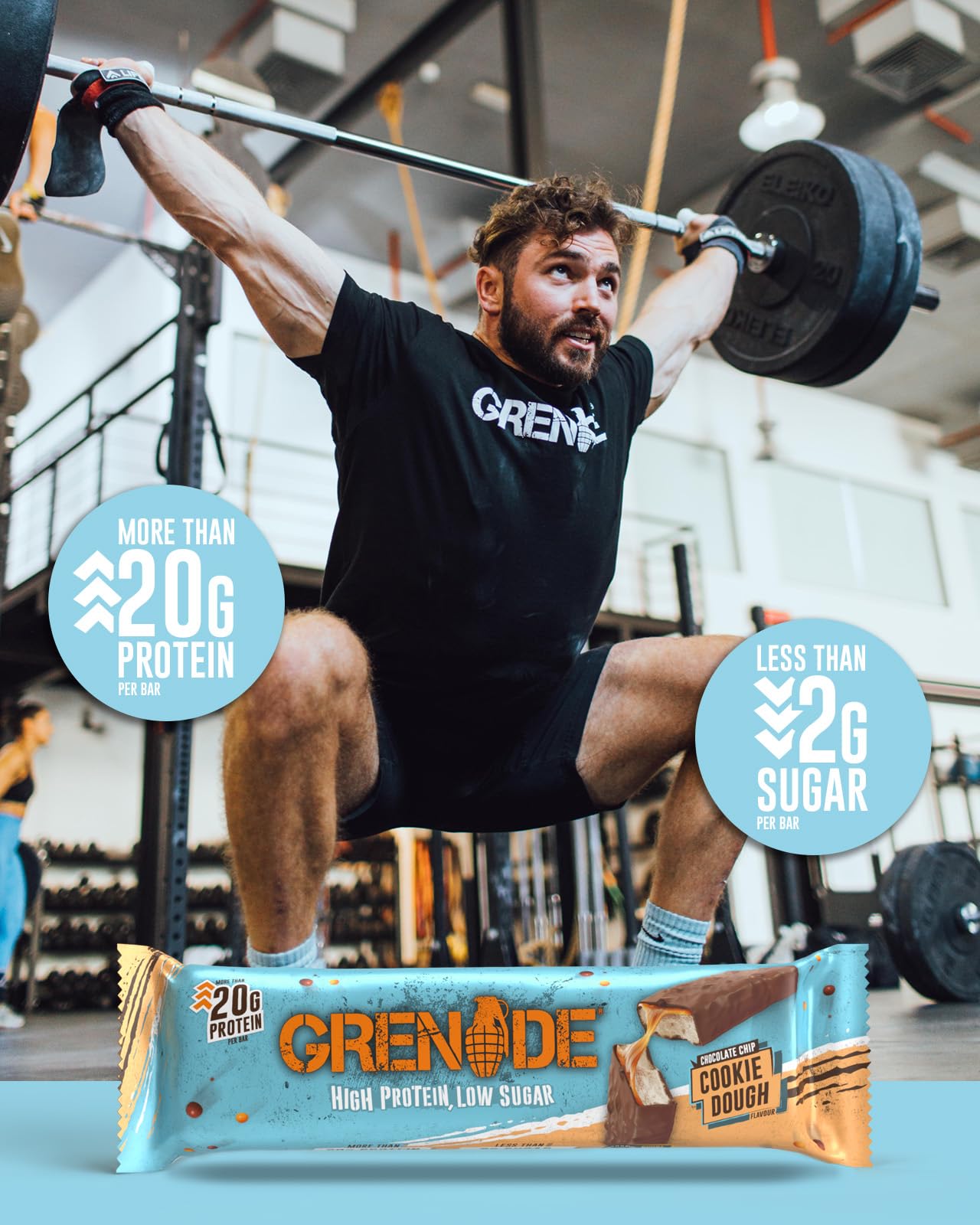 Grenade High Protein, Low Sugar Bar - Chocolate Chip Cookie Dough, 12 x 60 g (Packaging May Vary)