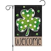 Louise Maelys St Patrick's Day Garden Flag Shamrock Welcome Double Sided 12x18 Inch Small Burlap Happy Spring Holiday Yard Outdoor Outside Home Decoration Sign