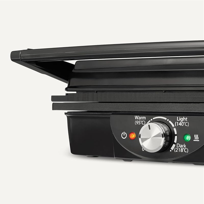 - Griglia elettrica a contatto con controllo della temperatura, piastre antiaderenti, 2000 W, nero
