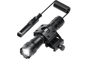 Feyachi Tactical Flashlight, 1200 Lumens Small Flashlight, with Offset Mount & Pressure Switch, 200m Beam Range, 4H Runtime, Rainproof and Shockproof for Outdoor Hunting, Search, Rescue