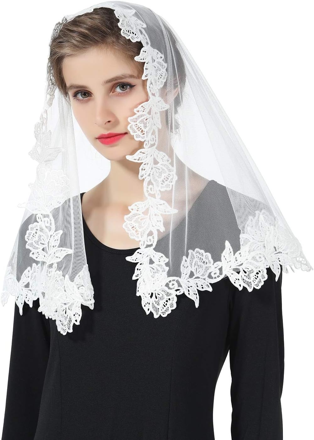 BEAUTELICATELace Veil For Church Catholic Cathedral Chapel Mantilla 1st Communion Head Covering Latin Mass Easter