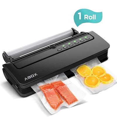 Vacuum Sealer Machine, ABOX V63 Food Vacuum Air Sealing System for Food Saver Storage, with Built-in Cutter, Starter Kit Roll and Holder