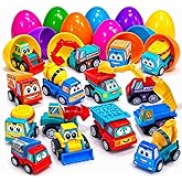 stargo 24 Pack Colorful Prefilled Easter Eggs bulk with toys - Mini Car set Construction Engineering Vehicles pull-back cars. Plastic Easter Eggs Filled, Basket Fillers, Party Favors, Boys Goodie Bags