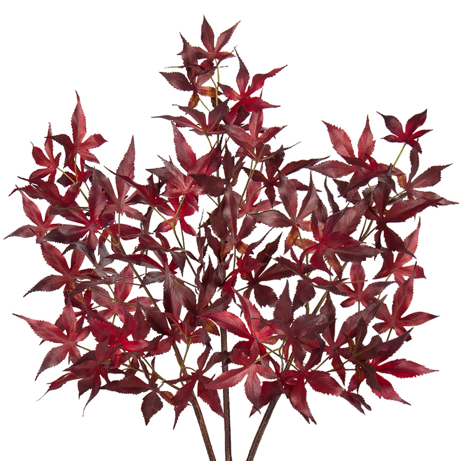 Photo 1 of 3Pcs Artificial Maple Leaves Branches 30'' Autumn Fake Fall Leaves Stems Plants Faux Maple Leaf Bushes Shrubs for Home Kitchen Decor Thanksgiving Table Fireplace Festival Party Decorations Red