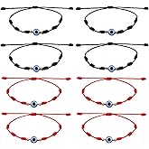 YBEATY 8 Pcs Lucky Evil Eye Bracelets Adjustable Red Black String Bracelet Lucky String Amulet Rope Cord Thread Handmade Braided Friendship Bracelet for Protection Family Friends Women Men christmas