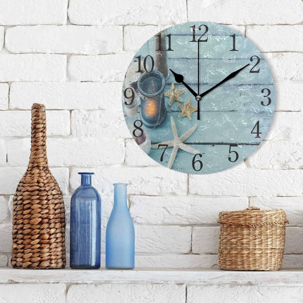ISAOA Wall Clock Summer Style,Starfish and Boat Classic Outdoor/Design with 9.5 Inch Silent Non Ticking Clock,Suitable for Garden,Kitchen,Living Room Bathroom Bedroom - Image 4
