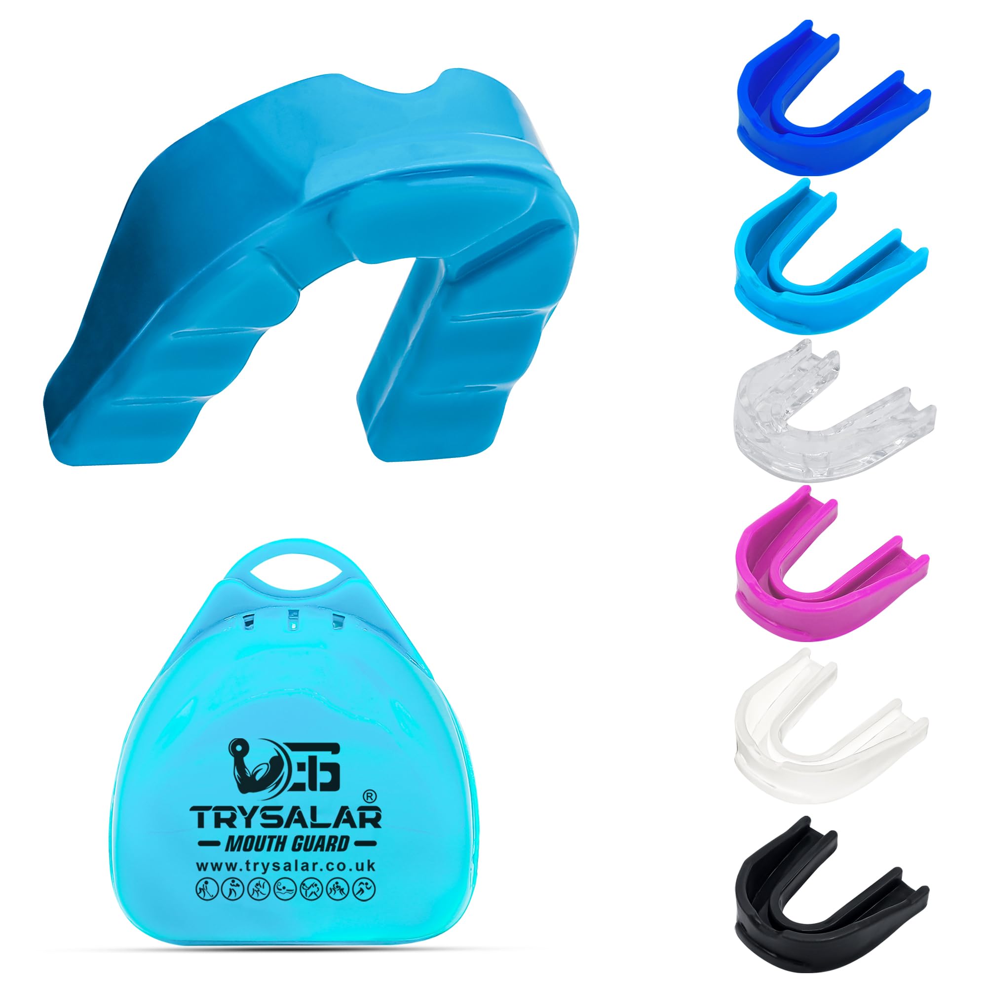TrySalar Sports Premium Mouth Guard Slim Fit for Boxing Women Adult Mouldable Mouthpiece Boil and Bite Braces Gum Shield with Case MMA Hockey Rugby Basketball(Baby Blue, Adult)