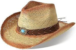 Ekulforg Cowboy Hats for Women & Men Straw Cowboy Hat Wide Brim Western Cowgirl Hats Summer Sun Hat