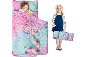 SUCHBED Nap Mats for Daycare Preschool Nap Mat for Toddlers Girls Kids Sleeping Bag with Pillow and Blanket Roll Up Sleeping Mat Foldable Mat for Camping Travel Kindergarten, Mermaid Tail