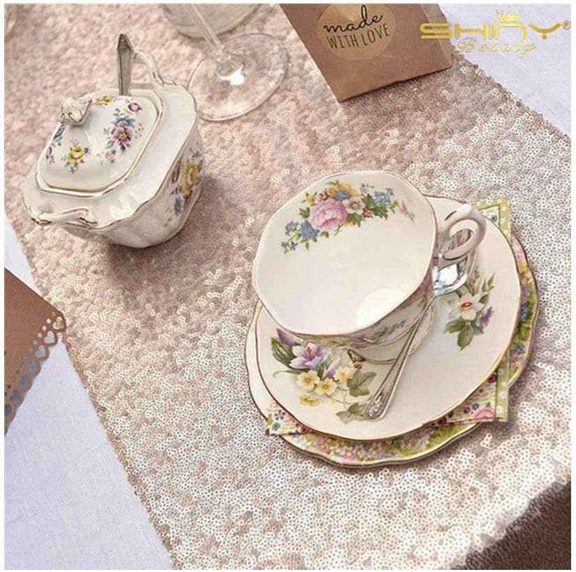Best shinybeauty blush sequin table runner gold