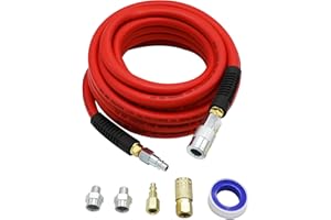 YOTOO Air Hose 1/2 in. x 25 ft, 300 PSI Hybrid Air Compressor Hose, Heavy Duty, Lightweight, Kink Resistant, All-Weather Flexibility with Bend Restrictors, 3/8" and 1/4" Air Fittings Kit, Red