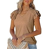 Dokotoo Women's Casual Ruffle Short Sleeve Tops 2026 Cute Solid Color Knit Ribbed T Shirts Blouses