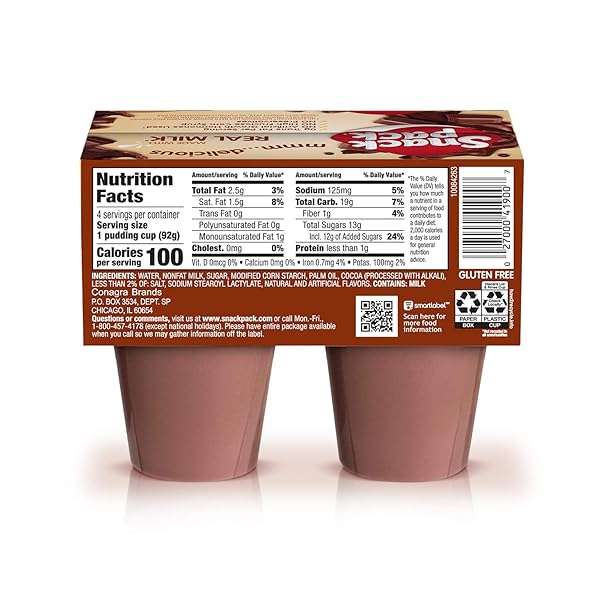 SNACK PACK PIE PUDDING CUPS, CHOCOLATE, PACK OF 4,13 OUNCE