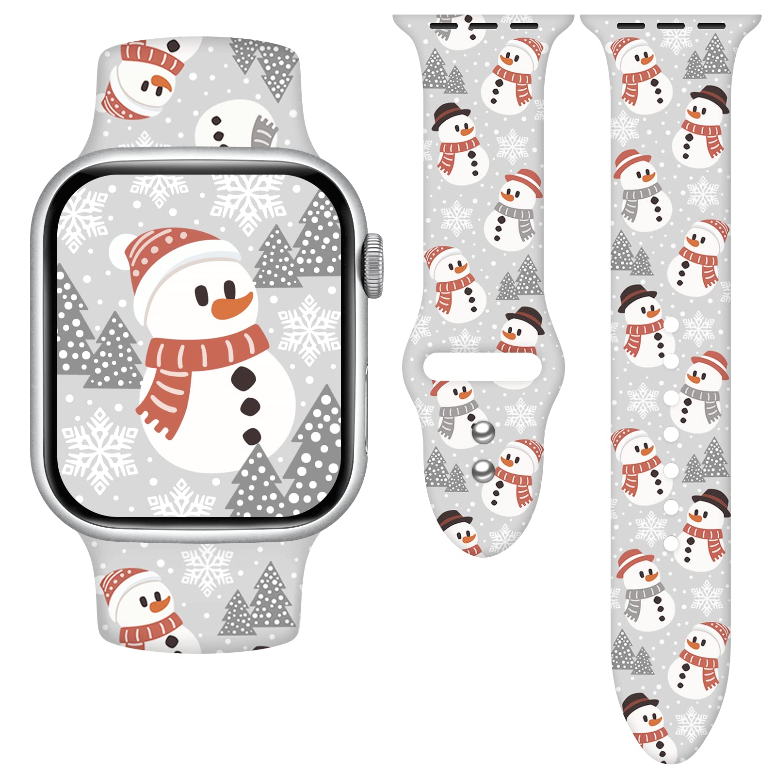 Merry Christmas Snowman Watch Band Compatible with Apple Watch Band 38mm 40mm 41mm 42mm 44mm 45mm 49mm for Women Men, Happy Christmas Soft Silicone Strap Replacement for iWatch Series SE 8 7 6 5 4 3