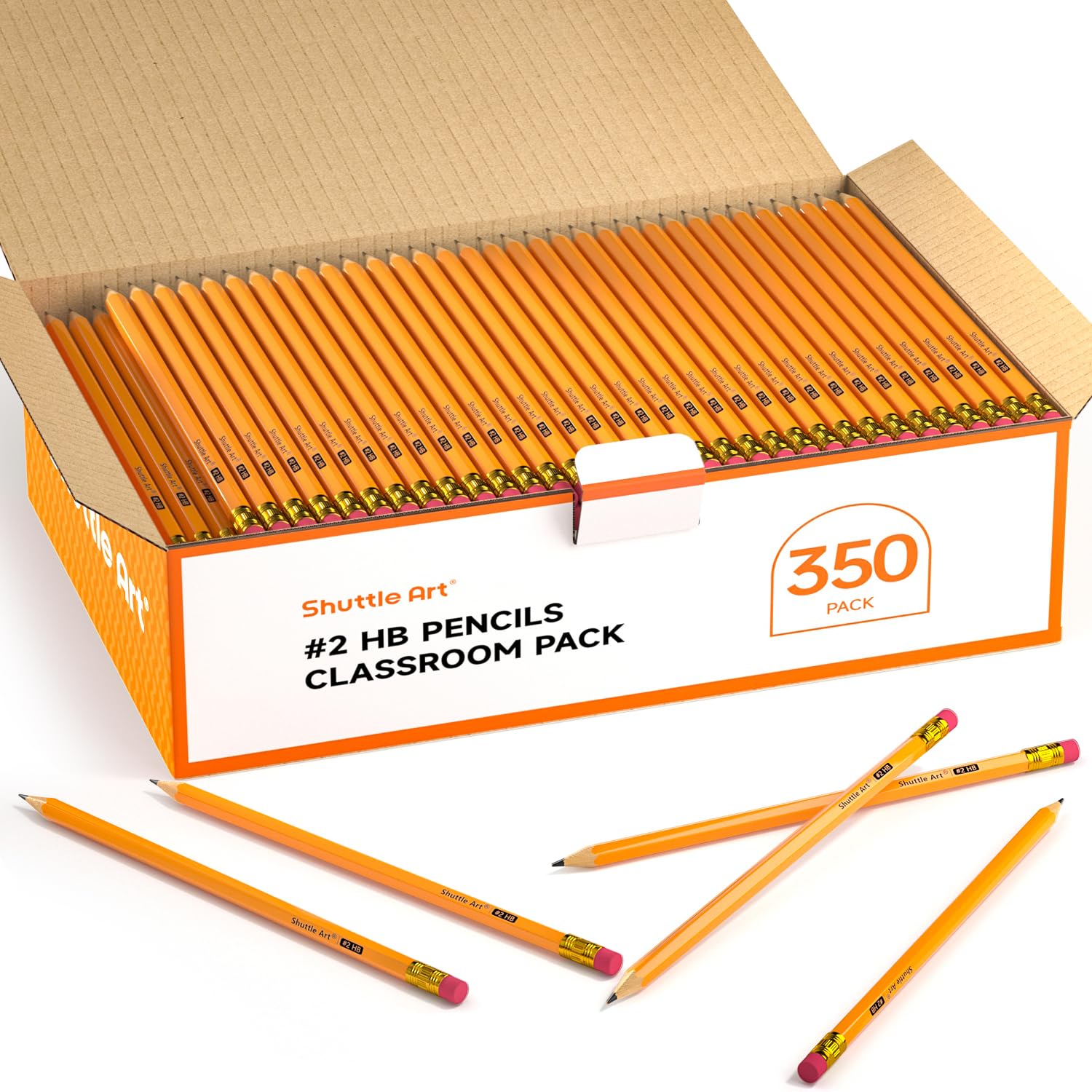 Shuttle Art Wood-Cased #2 HB Pencils, 350 Pack Sharpened Yellow Pencils with Erasers, Bulk Pack Graphite Pencils for School and Teacher Supplies, Writing, Drawing and Sketching