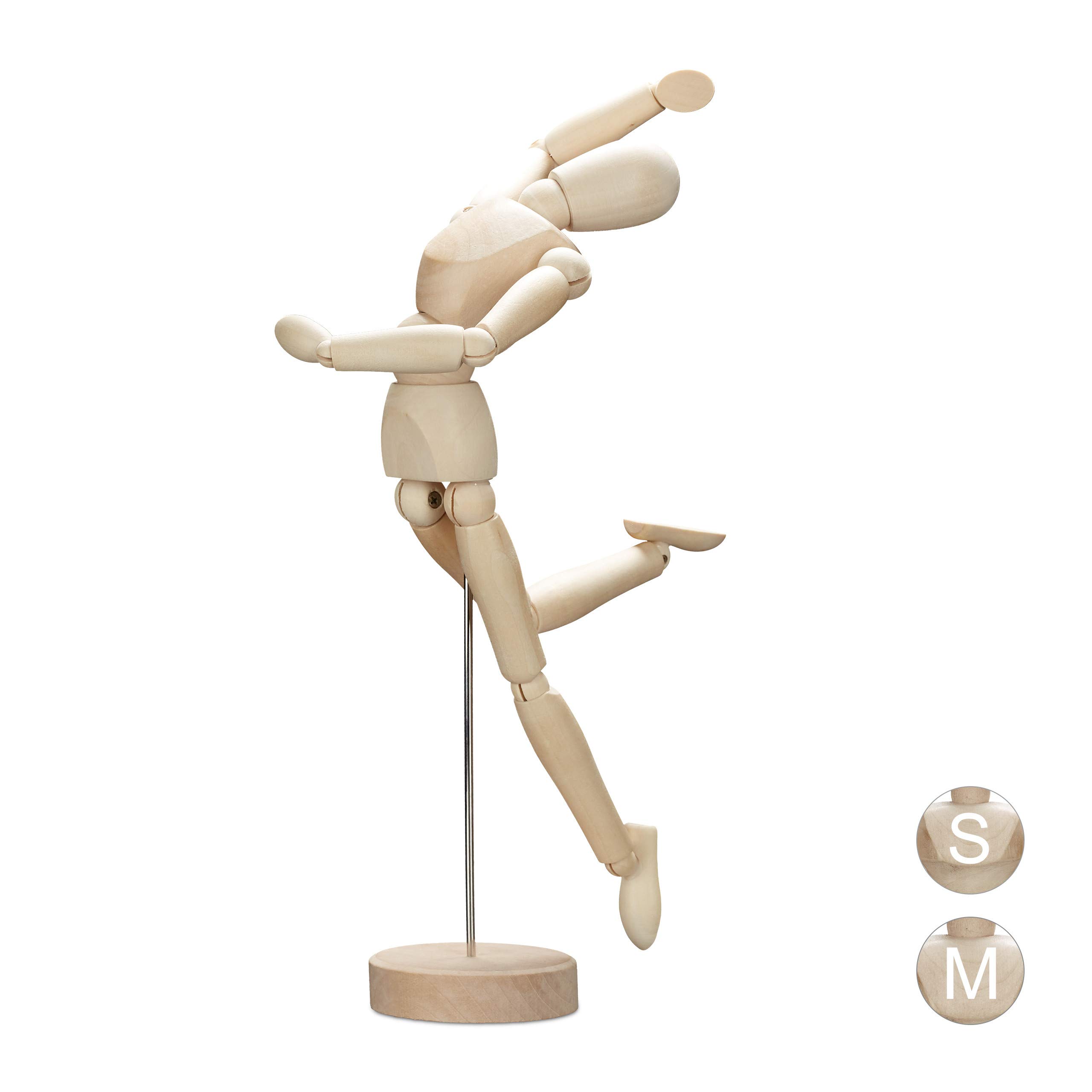 Relaxdays Wooden Artists’ Mannequin for Drawing and Crafting, Articulate with Stand, Model, 32.5 cm Tall, Natural