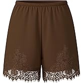 Women Silk Lace Trim Shorts Elastic Waist Y2k Cute Fairy Half Slip Coquette Pajamas Bottoms