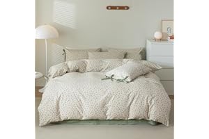 MOTNTD Pink Floral Duvet Cover Full Coquette Bedding Set Full Vintage Aesthetic Flower Cute Girls Duvet Cover Set with 2 Green Bowknot Pillow Shams Soft Cotton Shabby Chic Cream Comforter Cover