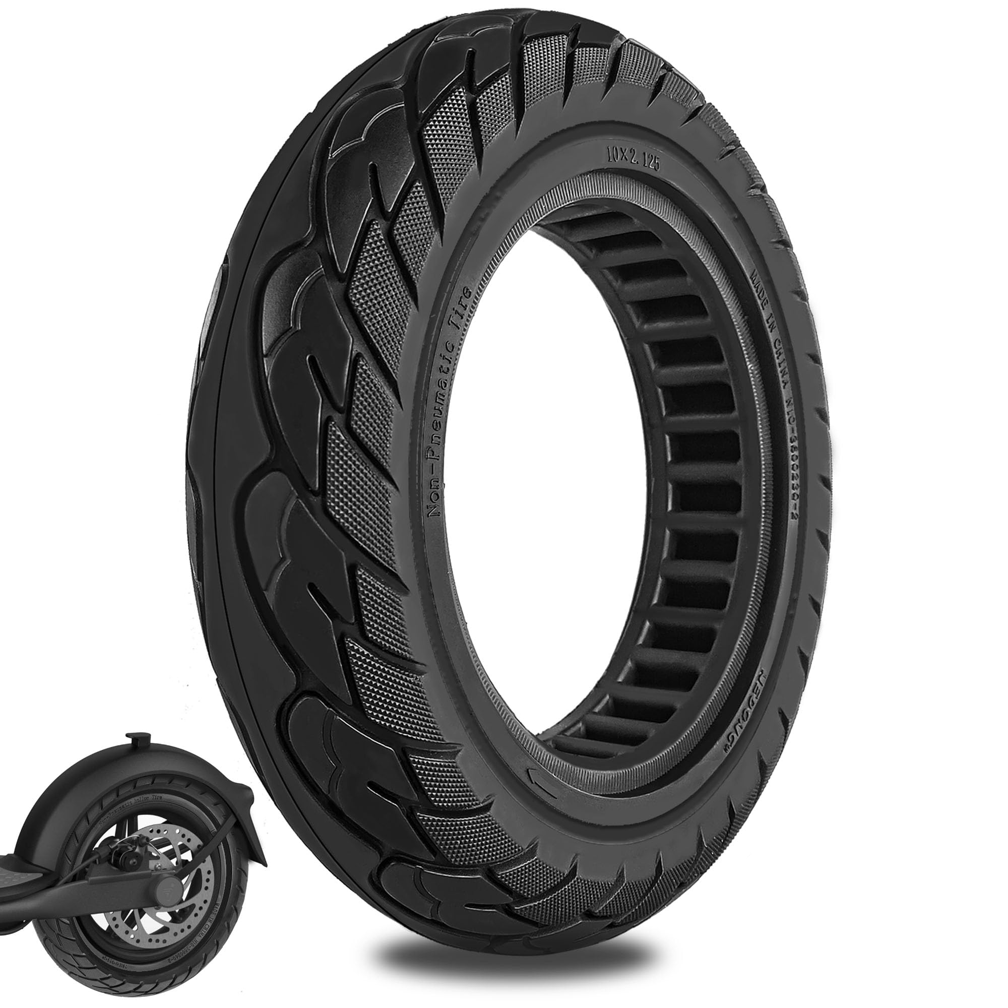 Photo 1 of Felixstory 10 inch Solid Rubber Tire, 10x2.125 Tubeless Tyre for iScooter iPlus isinwheel S9 Max Gotrax G4/Xr/V2 Electric Scooter, 10x2/54-152 Puncture-Proof Explosion-Proof Wheel Black 1pc