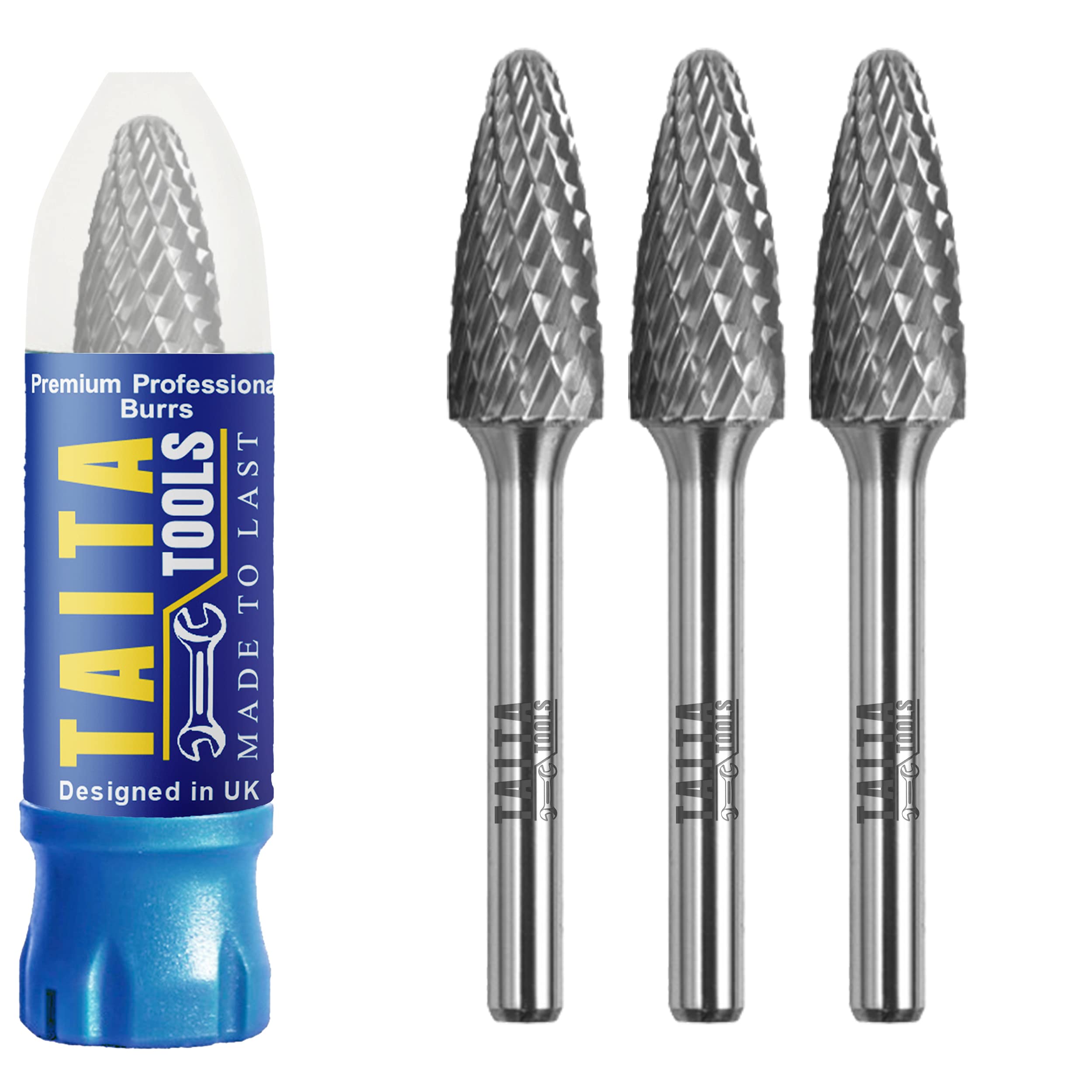 Carbide Burr 1/4" Shank, SF-5 Tungsten Double Cut Rotary Die Grinder Bits - Cutting Burrs for Milwaukee, Dewalt and Makita Die Grinder Accessories - Wood Carving Metal Working & Sturdy Storage Case