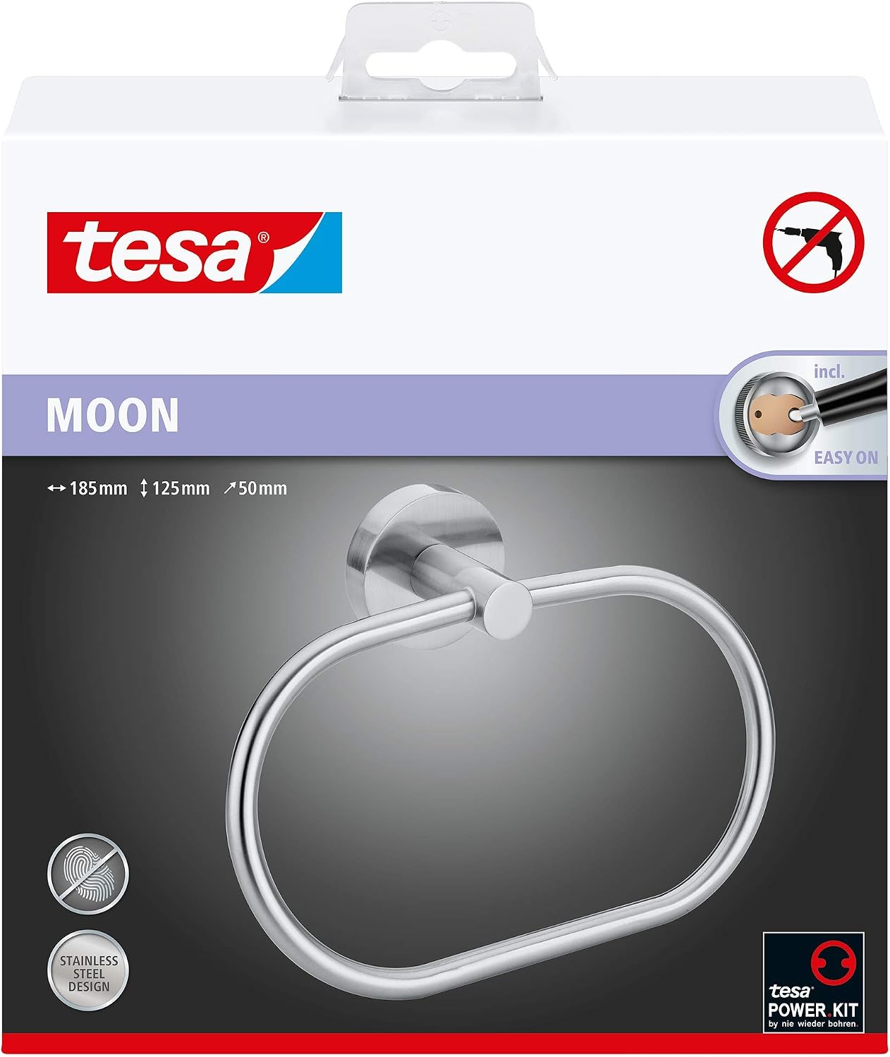 tesa Moon Hand Towel Ring, No Drill Oval Bath Towel Ring Made of Chrome-Plated Metal, Stainless, Waterproof - Image 3
