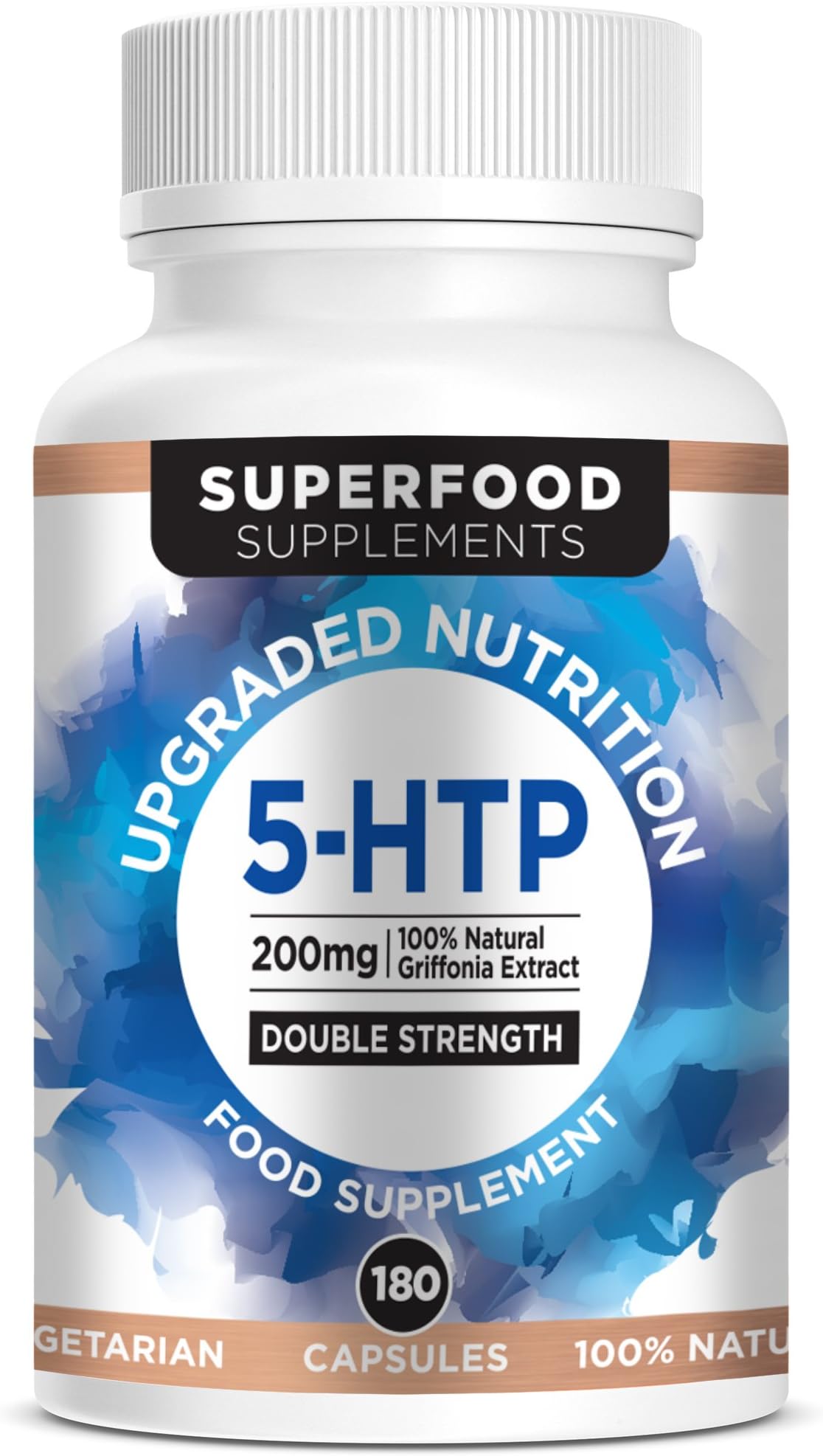 Superfood Supplements; 5HTP | 200mg High Strength | 180 Capsules 6 Month Supply | Made in UK