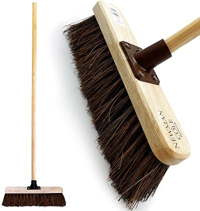 Newman and Cole 12in Outdoor Broom with Wooden Handle Natural Bassine Bristles
