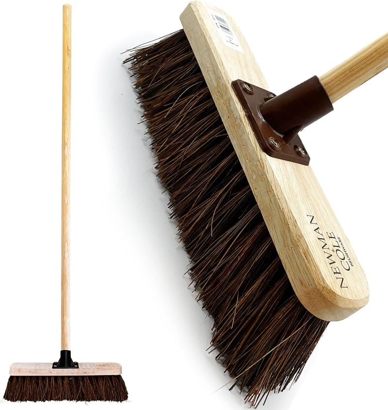 Newman and Cole 12in Outdoor Broom with Wooden Handle Natural Bassine Bristles
