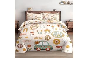 WeCozy Twin Size Comforter Set with Pillowcase, Retro 70S Funny Hippie Psychedelic Soft 2 Pcs Bedding for Kids and Adults Bedroom Bed Decor