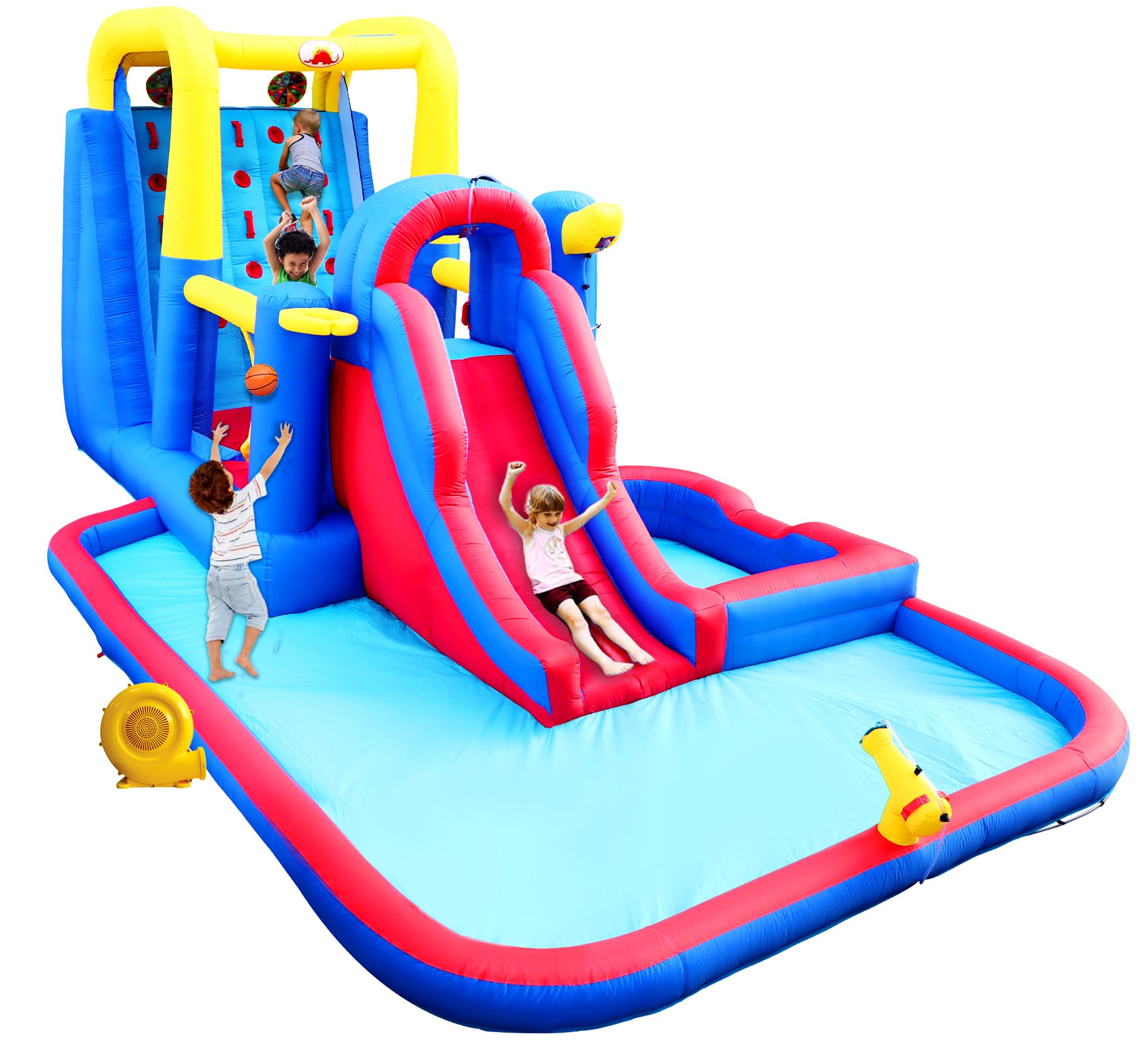 Photo 1 of *****TURNS ON PERFECTLY****** WELLFUNTIME Inflatable Jumping Castle with Large Climbing Wall, 267 x 138 x 118 Inch Bounce House with Air Blower, Dual Target and Basketball Rock