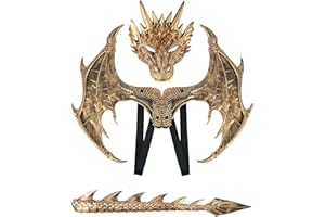 CRTEPST Dragon Costume for Kids Boys Girls, Dragon Wing Tail Mask Set,Halloween Dinosaur Cosplay Set for Child