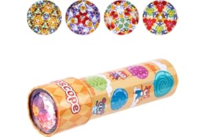 LUCKJOY Classic Tin Kaleidoscope, Kaleidoscope for Kids, Kaleidoscope Toy with Metal Body, Retro Toys Educational Toys Yellow Kaleidoscope with 3D Cute Animal Pattern, Birthday Party Gift for Boys and Girls